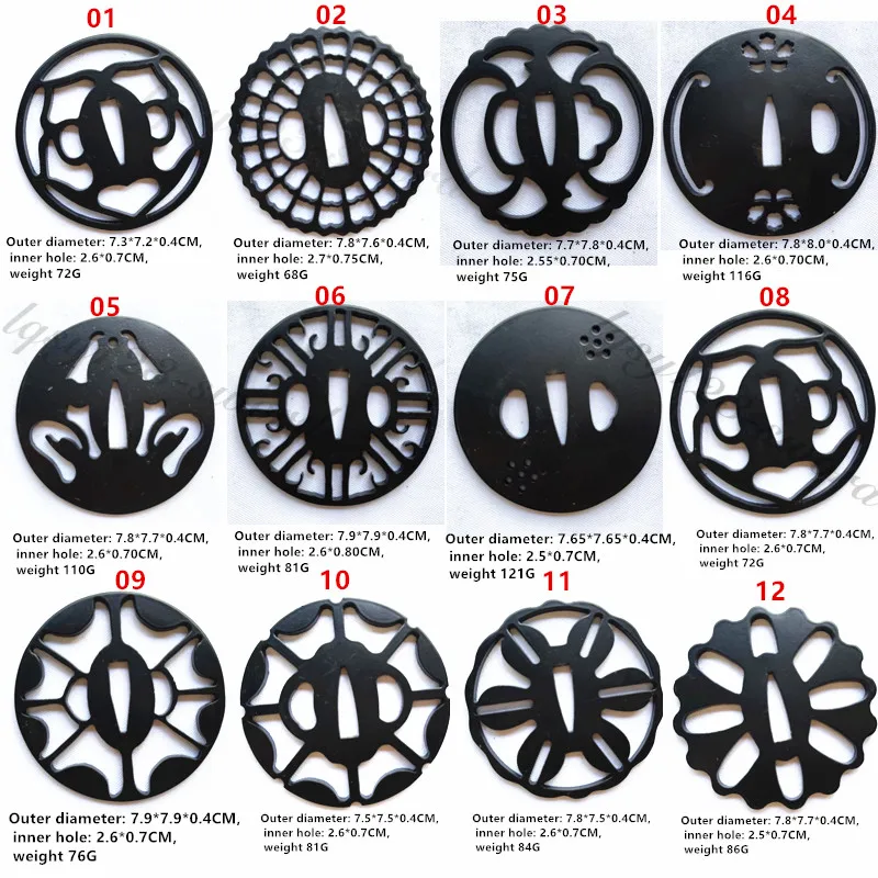 Black Iron Tsuba Hand Guard For Japanese Samurai Sword Katana Wakizashi