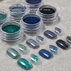 1/6pcs Blue nail powder titanium metal pigment holographic mirror polishing flash with gel nail art creation decoration