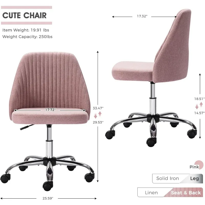 Home Office Cha Chair Adjustable Cute Modern Task Rolling Chair with Lumbar Support for Make Up,Small Space, Bed Room