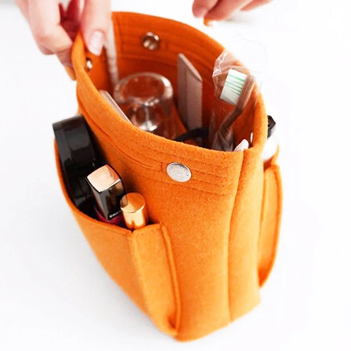 

Portable Felt Cloth Handbag Organizer Makeup Storage Multi-Pockets Bag Women Tote