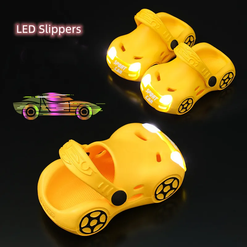 Dual Use Summer Baby Kids Sandals Slippers For Girls Boys EVA Sole Indoor Home Cool LED Lighted Slides Children Toddler Shoes