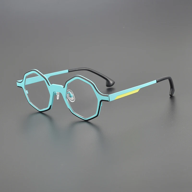 Niche design fashion polygon glasses frame retro multi-color splicing literary personality travel optical prescription glasses