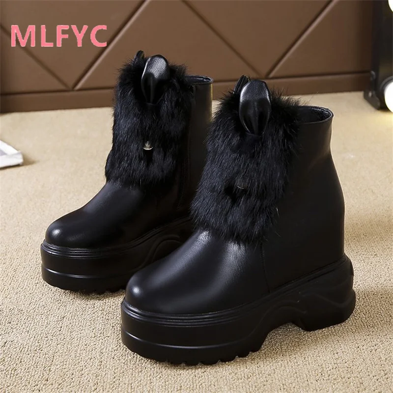 

Snow boots women's white 2023 winter new style with added height and warmth plush short boots ladies fashionable casual boots