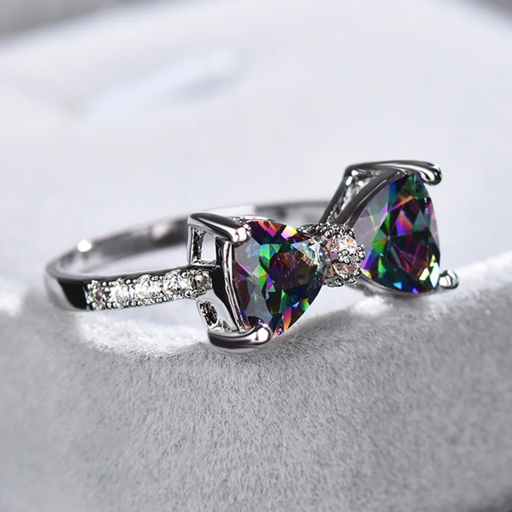 Luxury Female Rings 925 Sterling Silver Bowknot Zircon Finger Rings for Women Y2K Sparkling Pink Bow Rhinestone Jewelry Gifts