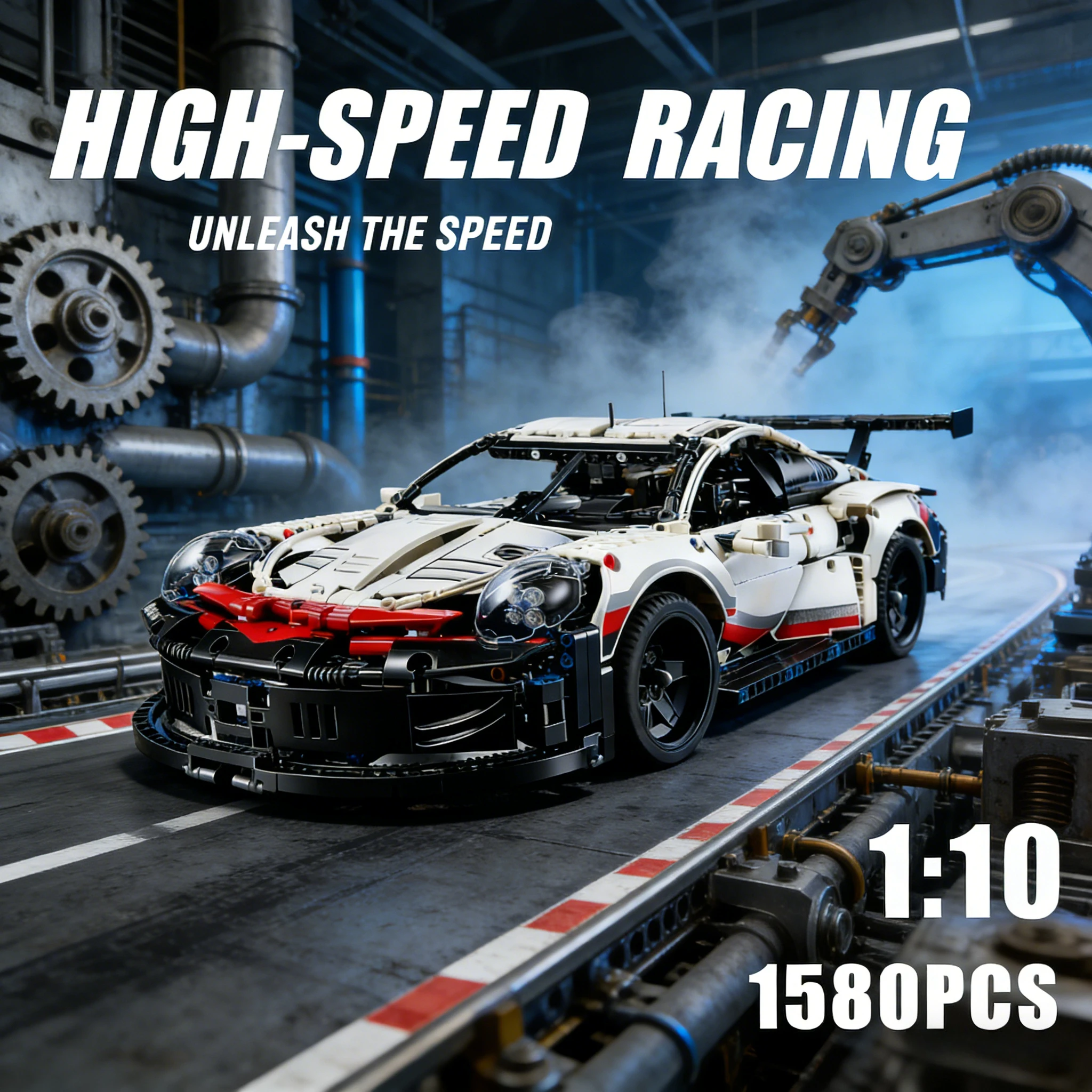 1580+ pièces 1:10 Blocs de construction RC Voiture - Modèle sportif MOC Compatible avec 42096, Moteur/Lumières LED, Jouet cadeau pour adultes