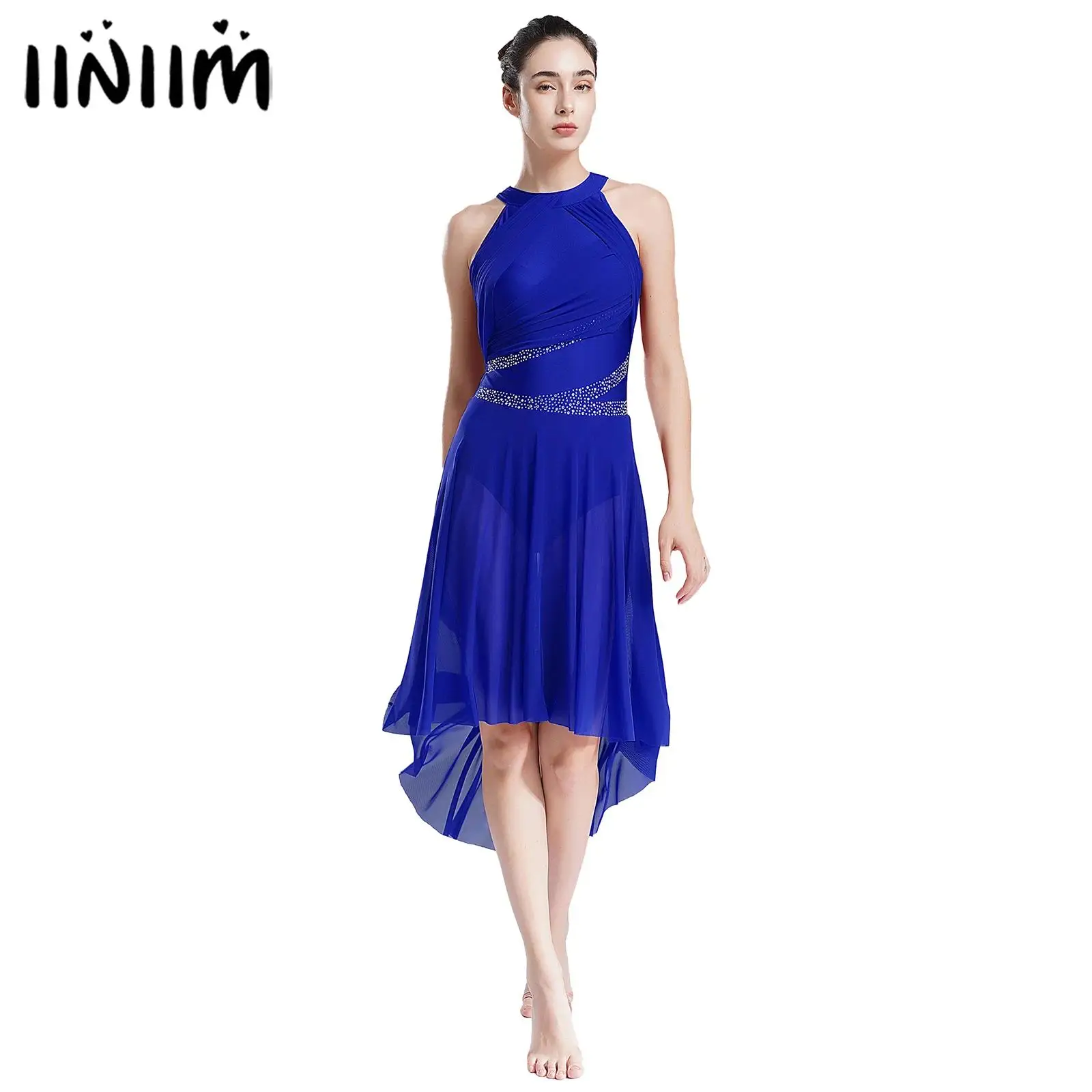 

Womens Ballet Lyrical Contemporary Dance Ruched Leotards Dresses Sparkly Rhinestones Gymnastics Artistic Figure Skating Costume