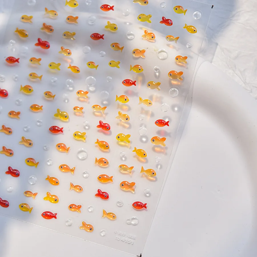 Little Red Fish Jelly Summer Goldfish Carp Ocean Beach Mermaid Sea Shiny Small Koi Soft Relief Nail Art Stickers Manicure Decals