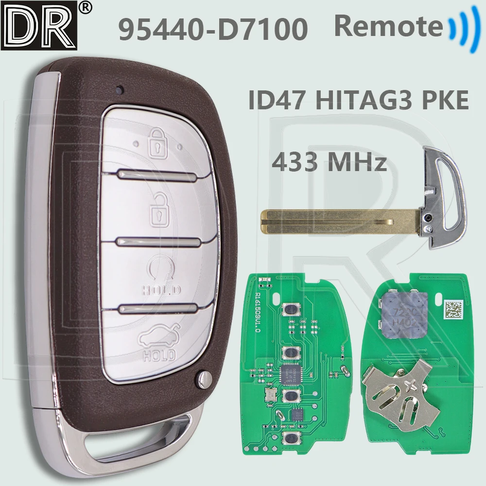 DR 95440-D7100 ID47 HITAG3 Chip 433MHz Proximity Car Remote Control  Smart Key Fob For Hyundai Tucson 2019 2020