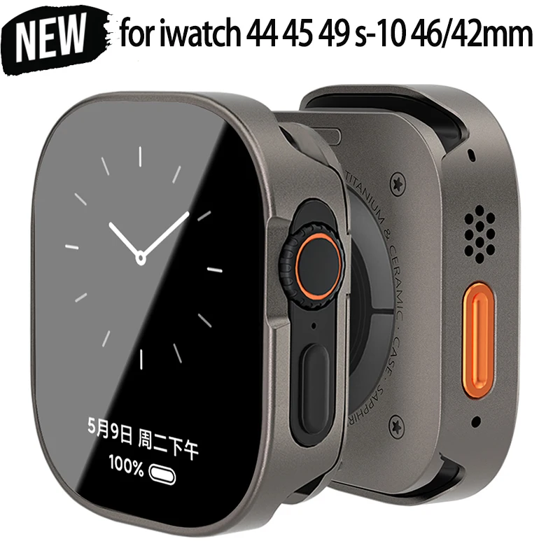 Funda para apple watch ultra 49mm 10 9 8 7 6 5 aleación de aluminio + cubierta de PC para iwatch 44 45 46 42mm Protector de pantalla de vidrio templado