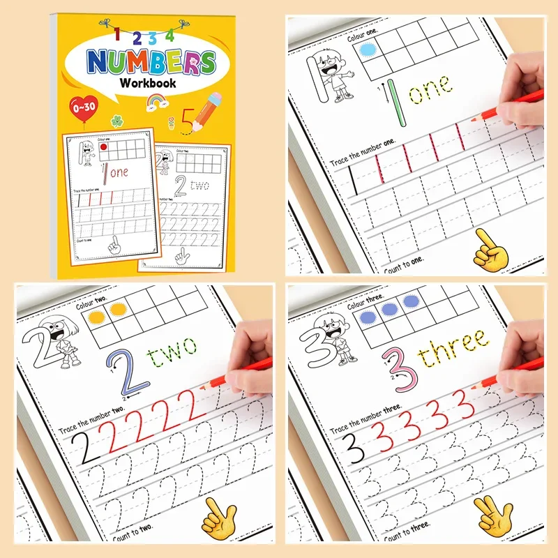 Practice Toy Book for Numbers 0-30 Drawing Book Pen Control Calligraphy Home and School Learning Workbook Mathematics