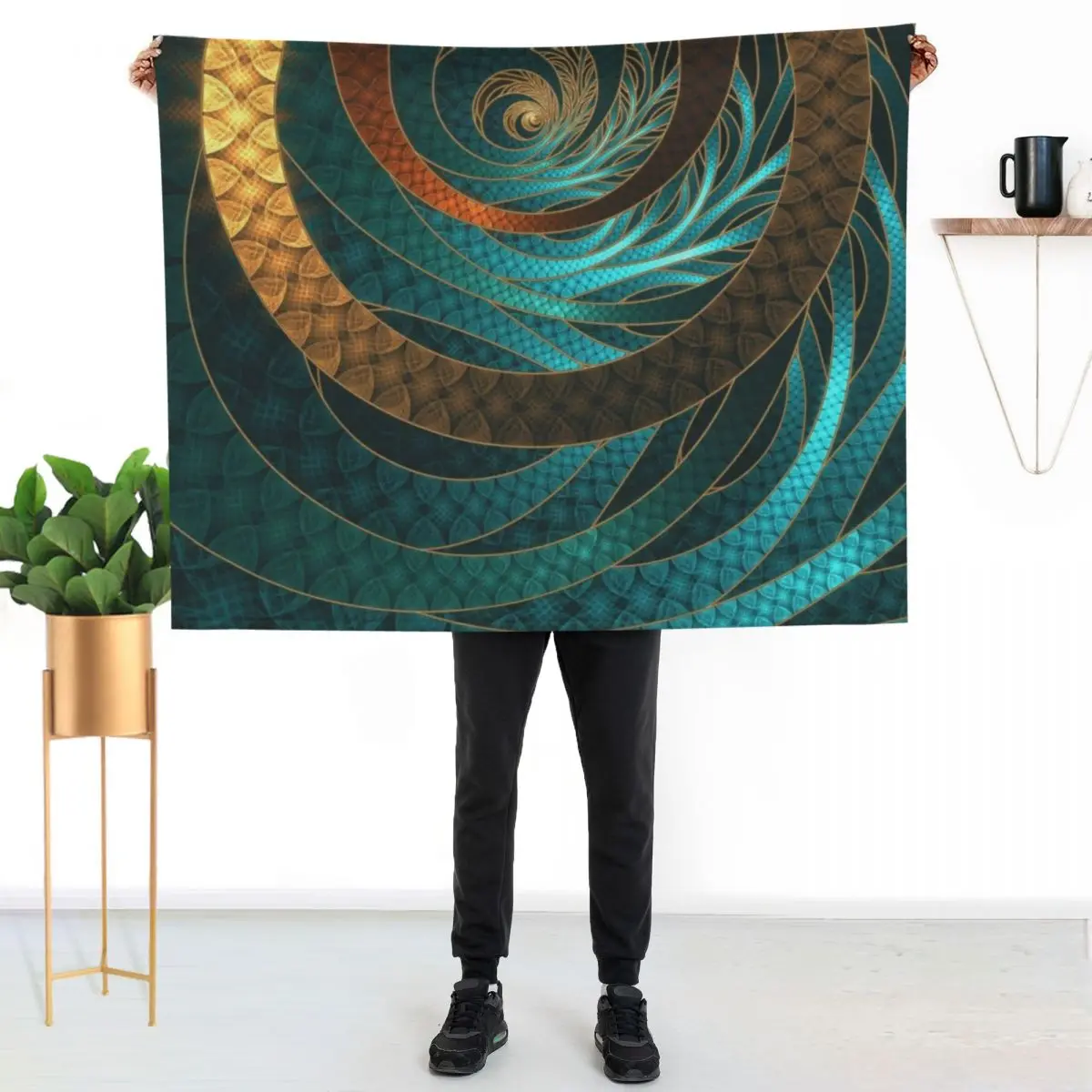 

Beautiful Corded Leather Turquoise Fractal Bangles Throw Blanket Multi Use Warm Blanket for Living Room Bedroom