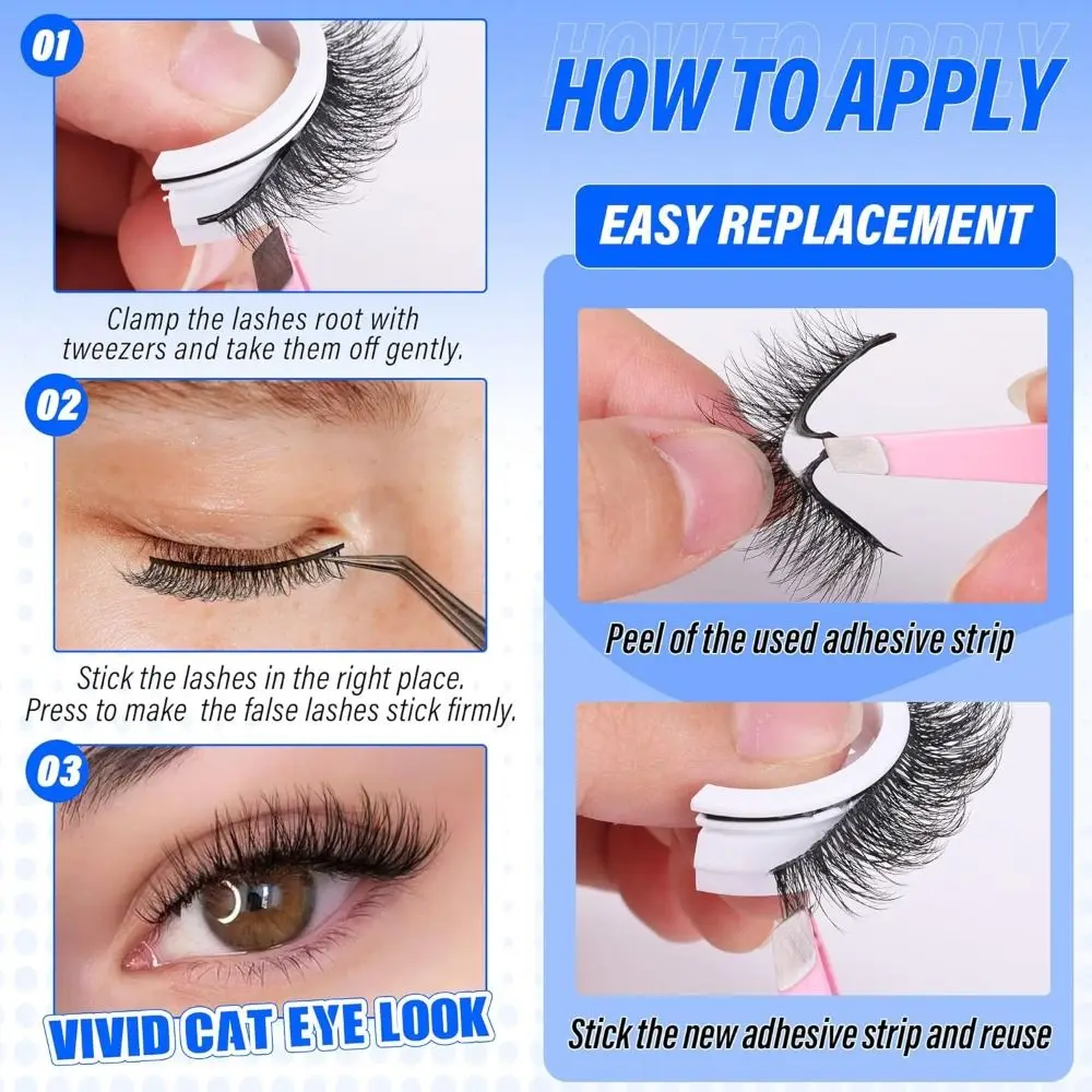 Sztuczne rzęsy samoprzylepne bez kleju, rzęsy typu kocie oko, naturalny wygląd, kręcenie C, 8-11 mm, naturalne rzęsy do przedłużania.