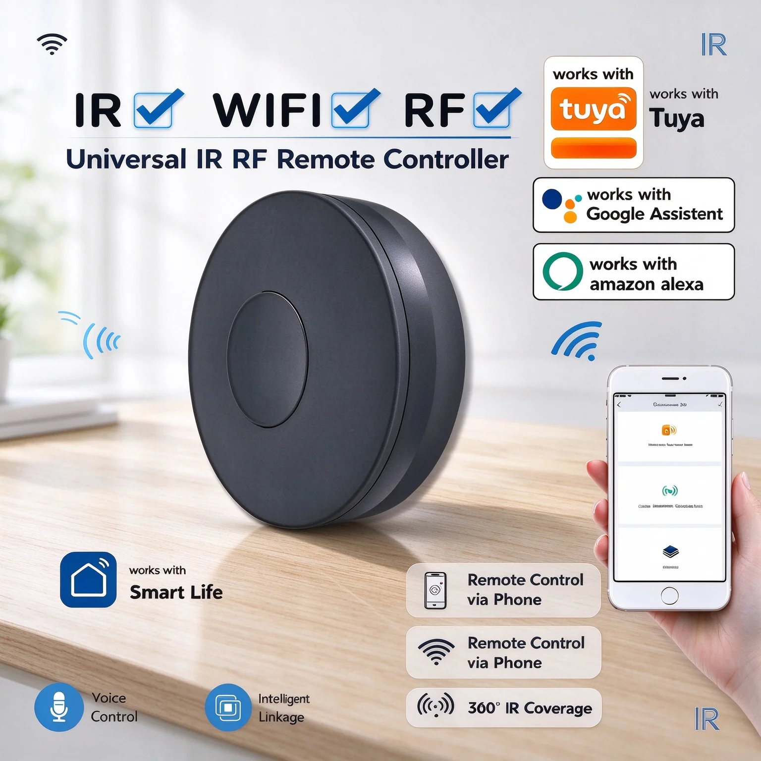 Tuya WiFi IR RF Universal Smart Home Remote Hub Smart Life App Air Conditioner TV Fan Alexa Google Assistant Voice Control