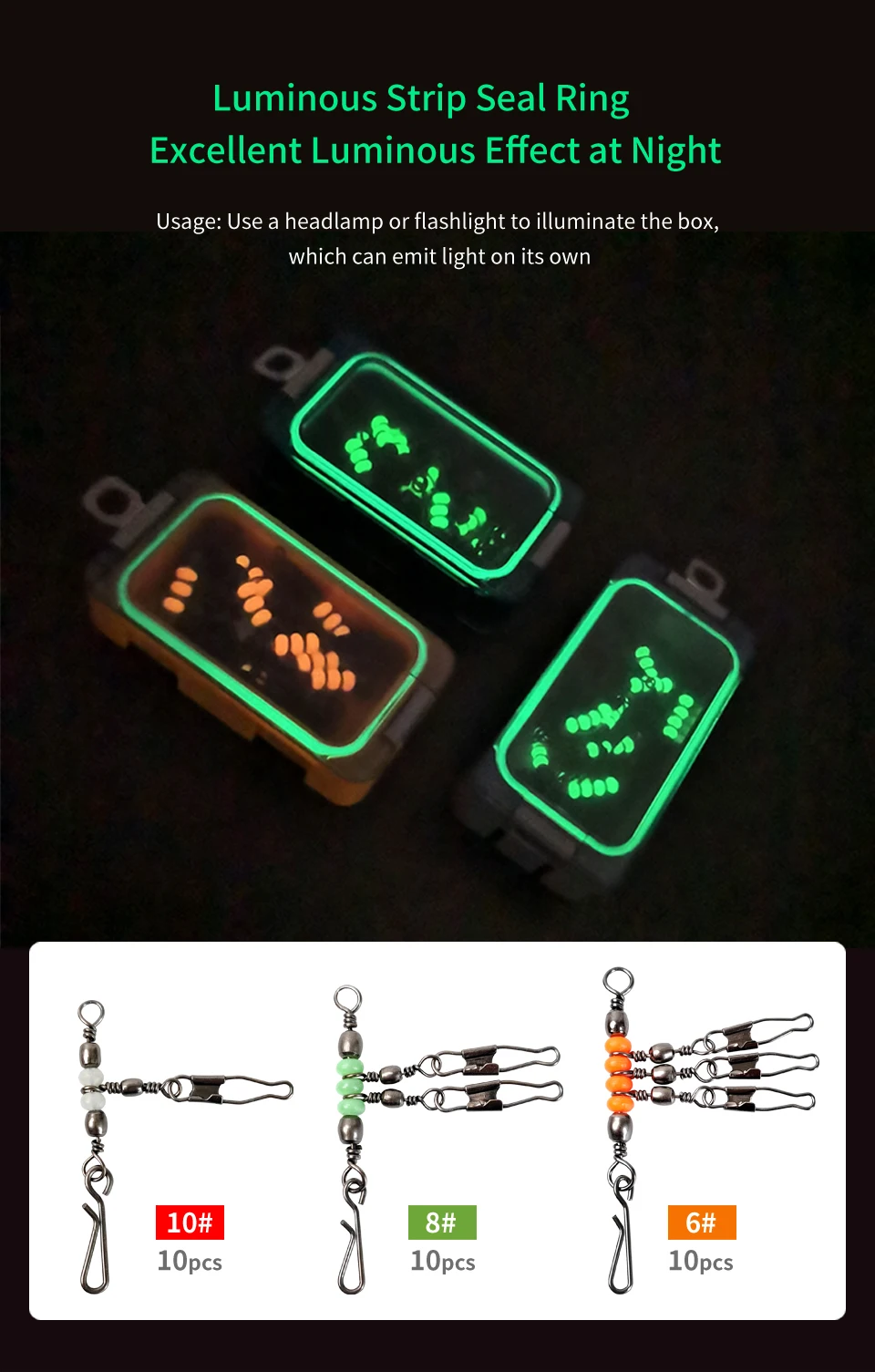 New 10pcs 1-2-3-Way Fishing Snap Connector 6#/8#/10# Stainless Steel Luminous Fishing Pin Connector Barrel Swivels Tackle