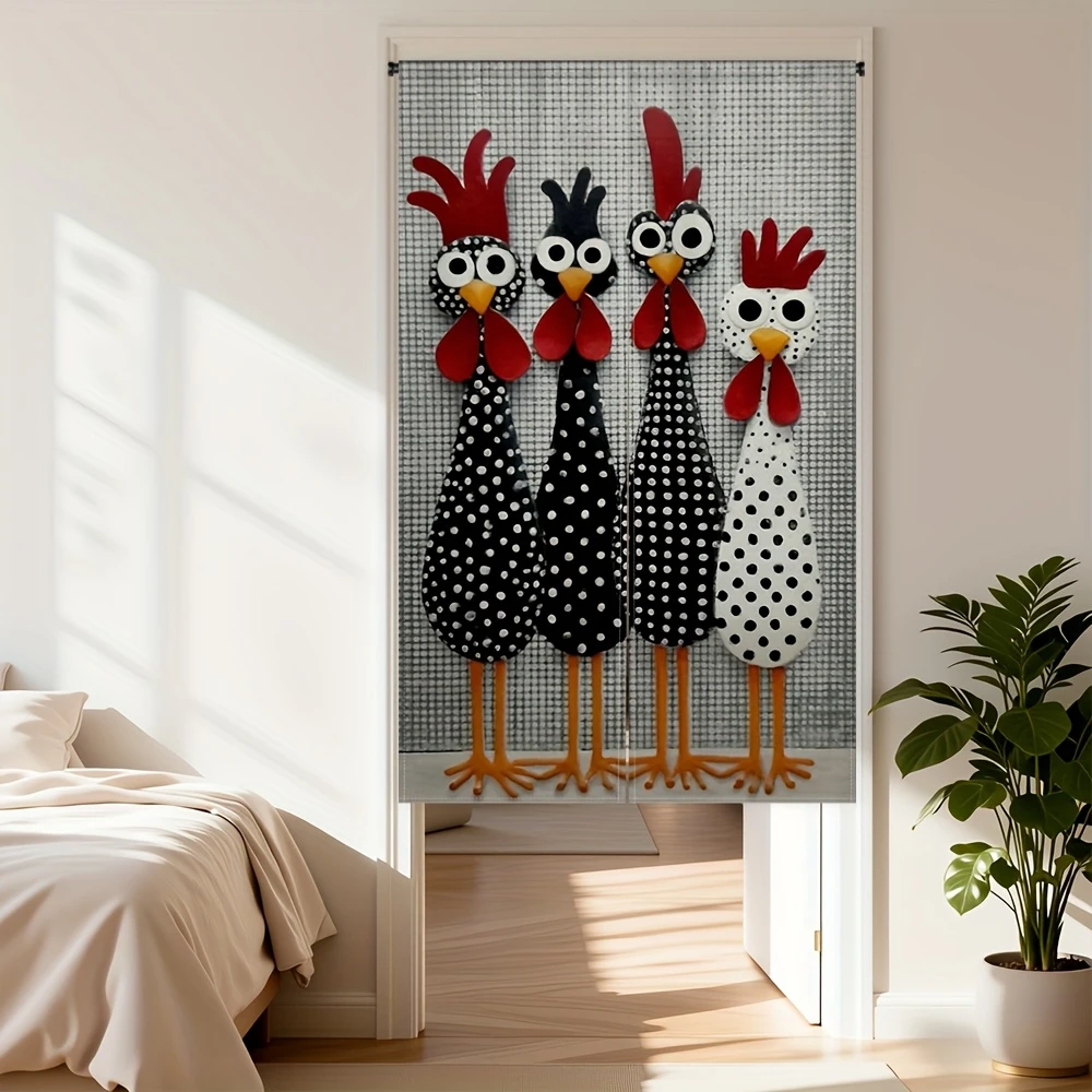 VIKAMA Fun Rooster Japanese-Style Door Curtain, Cartoon Chick Half-Door Curtain for Entrances, Kitchen Room Divider Decoration