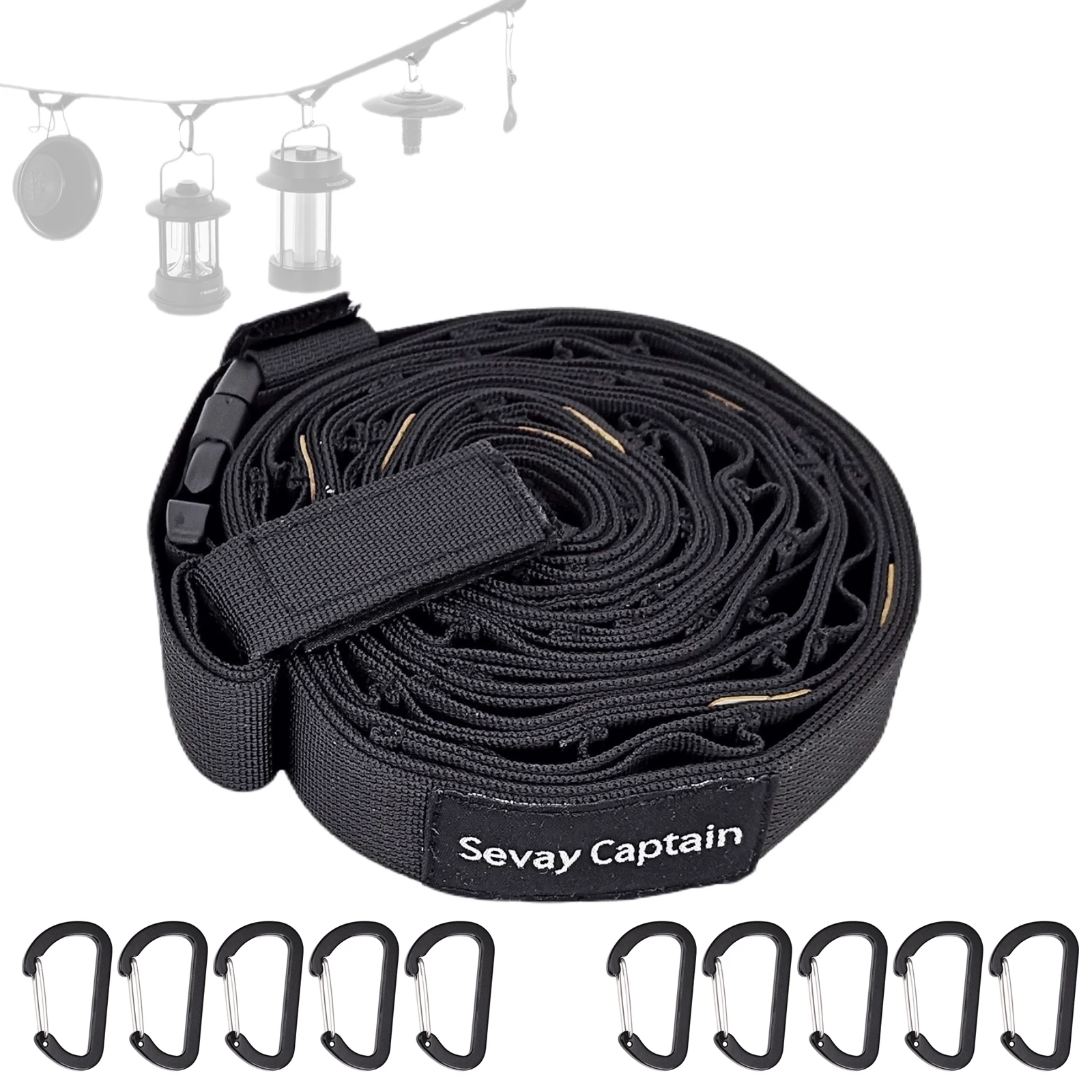 

Sevay Captain Daisy Chain Straps High Strength Nylon 5.5-6.1m Reflective 24 Positions 10 D-Carabiners