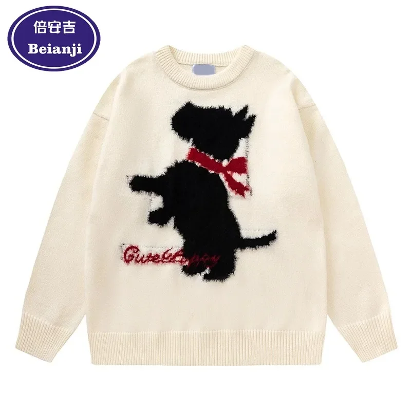 Christmas crew neck pullover men casual jacquard animal fun dog lazy autumn winter trend retro loose all-match knitted sweaters