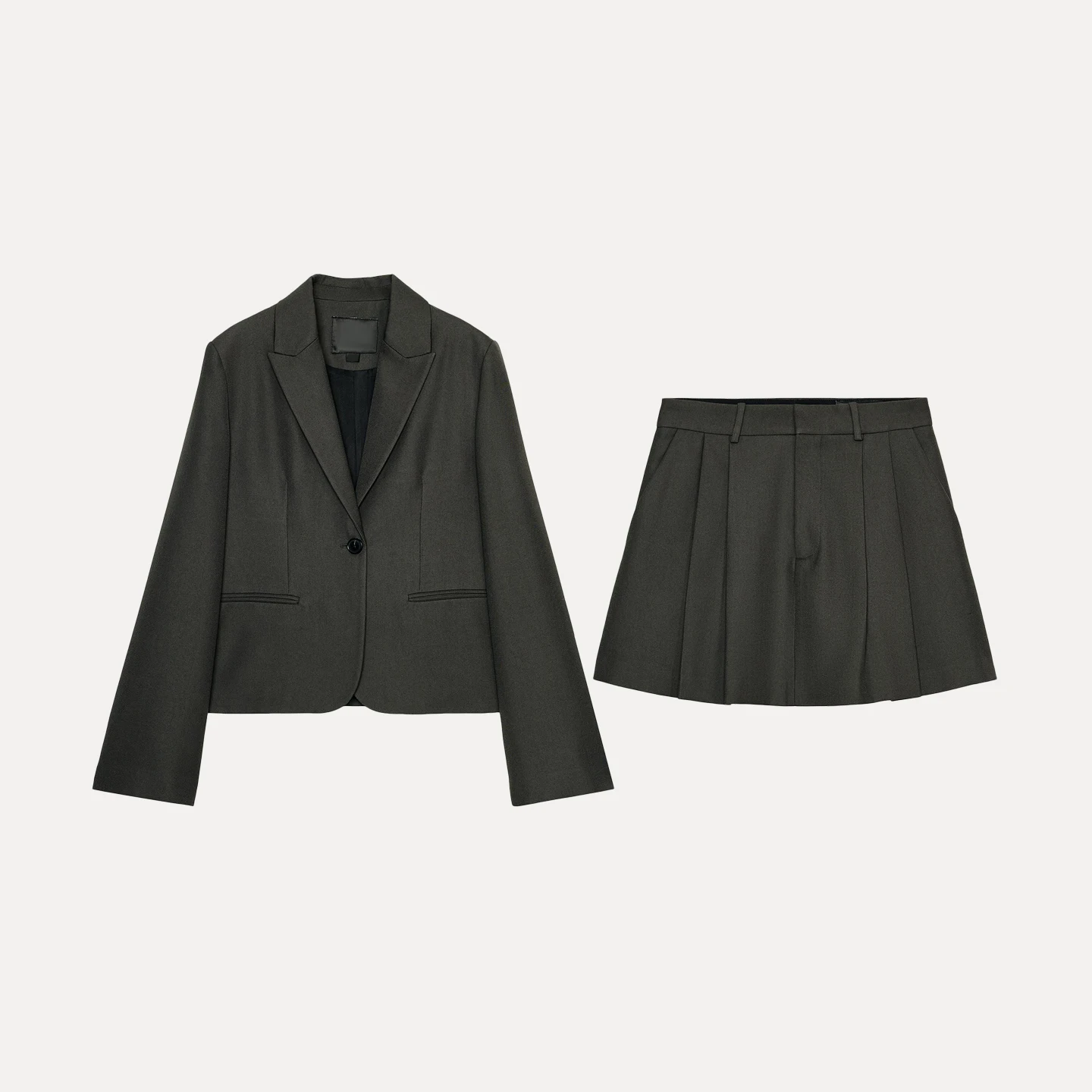 Nowy damski komplet na jesień 2025: żakiet o prostym kroju, spódnica plisowana, modny zestaw marki Z, długi rękaw, długość spódnicy.