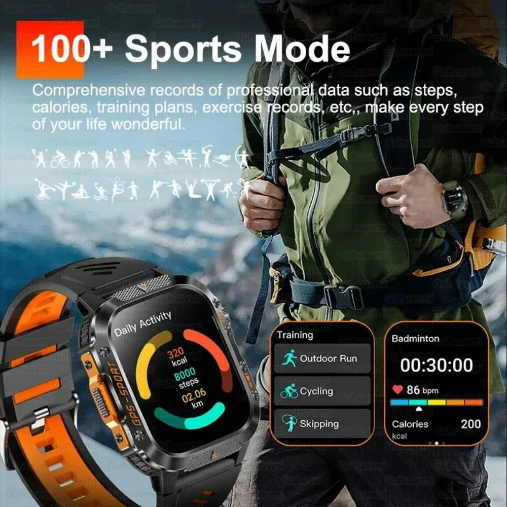 Xiaomi 2026 nuevo grado militar al aire libre reloj inteligente hombres brújula ritmo cardíaco BT llamada linterna LED 10ATM impermeable Smartwatch