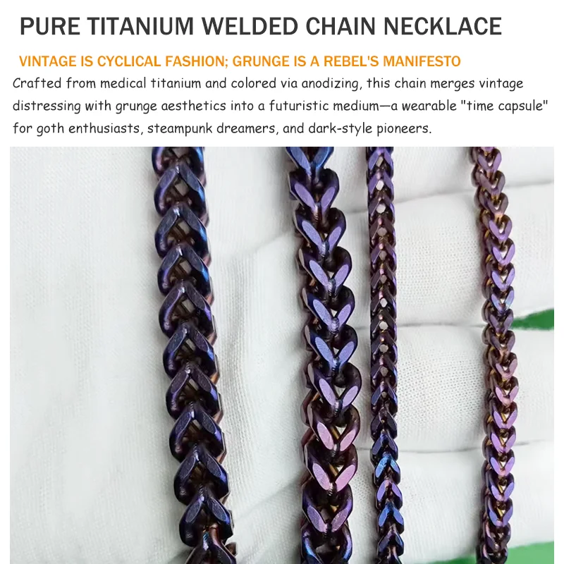 Pure Titanium Washed Colored Necklace, Reversible Chain, Trendy Hip-Hop Style for Men & Women