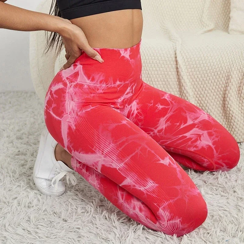 Marbling Tie-Dye Yoga pantaloni Leggings sportivi donna esercizio corsa Fitness vita alta Leggings da palestra senza cuciture collant da allenamento per donna