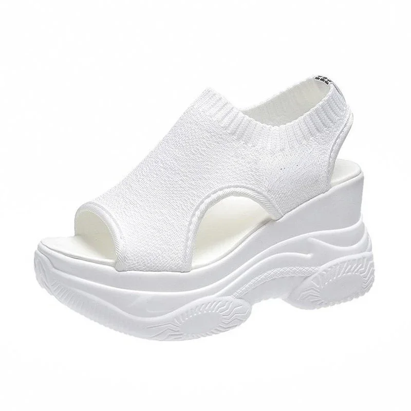 Comemore Women Sport Sandals Mesh Casual Ladies Wedge Shoes 2022 Platform Slip-On Female Sandalias Soft Thick Bottom White Mujer