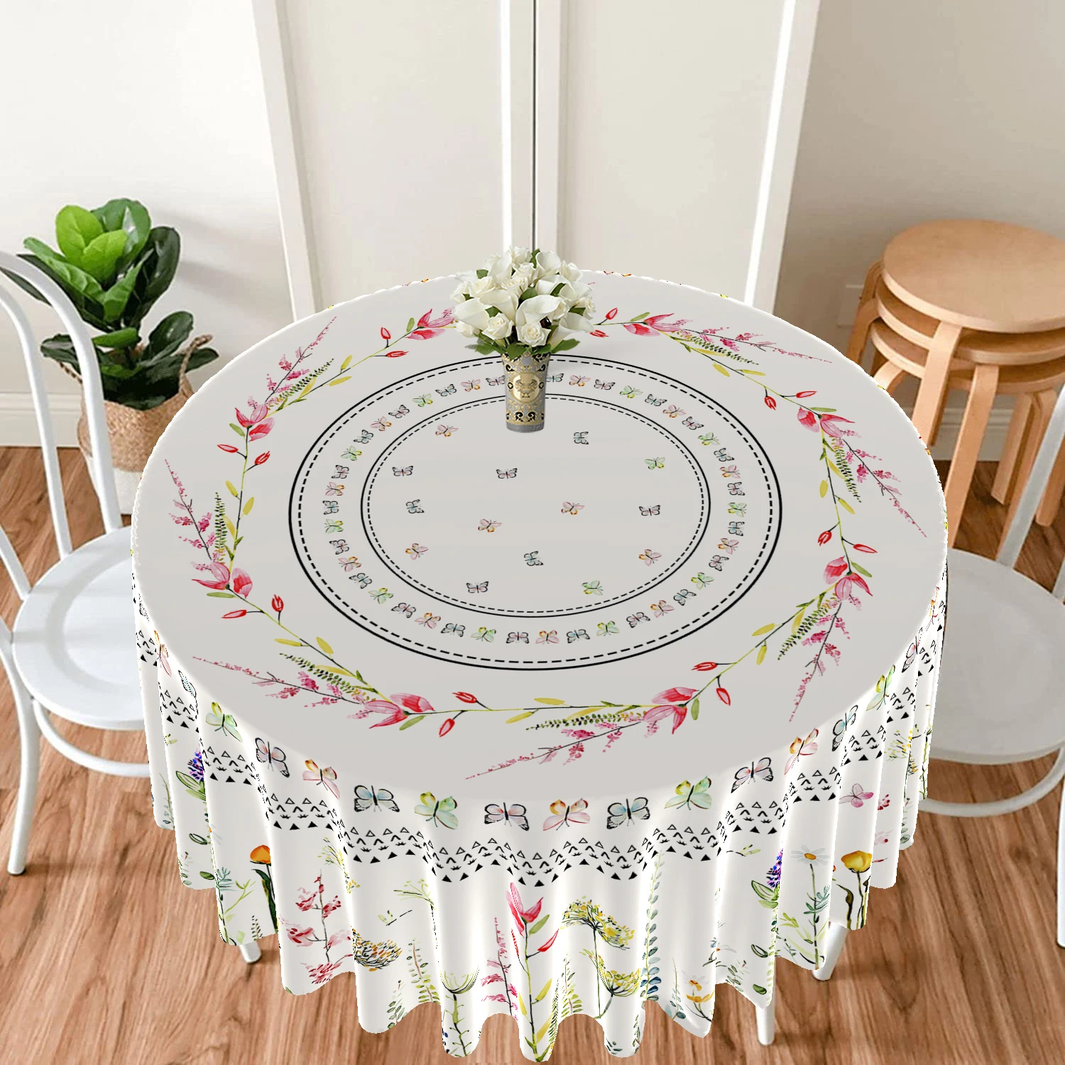 1 Piece Purple Butterfly Flower Circular Tablecloth Waterproof Color Terrace Dining Table Cover Multi-purpose 63 inch Tablecloth