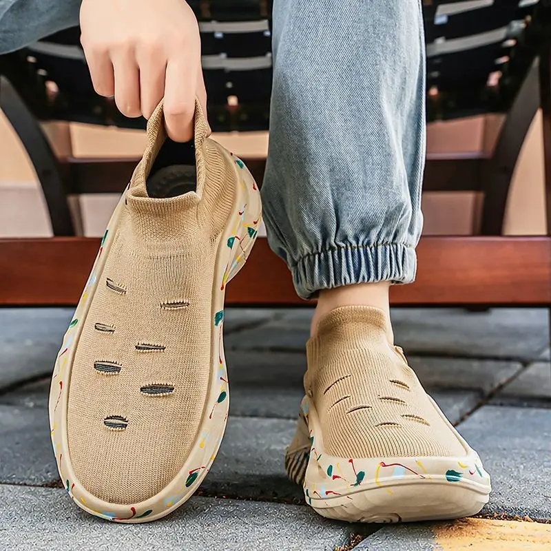 2026 Lightweight Stretch Mesh Thick Sole Height Increasing Sneakers Summer Breathable Non-Slip Durable Casual Sock Shoes Men view 6