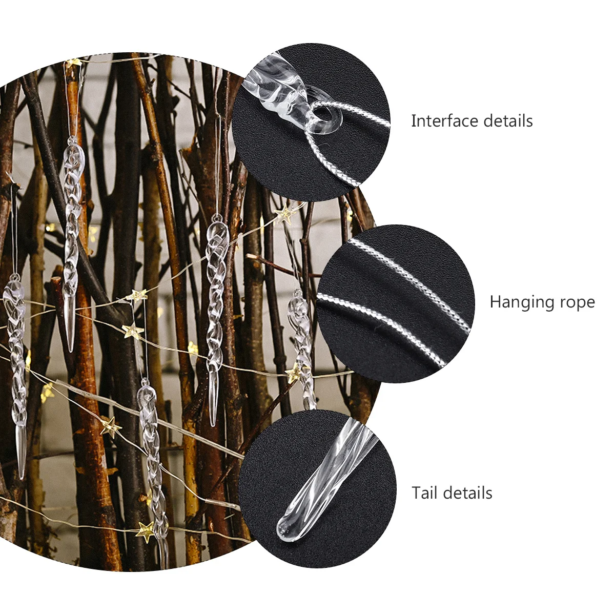 

4Pcs Glass Icicle Christmas Tree Hanging Pendant Exquisite Xmas Party Ornament Drop Decoration Supplies Glass Icicle