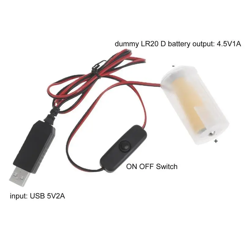 

1 Set LR20 D Battery Eliminators Cable Wire USB 5V2A Power Supply Cord to Replace 3x 1.5V LR20 D Battery for Torches/Toy