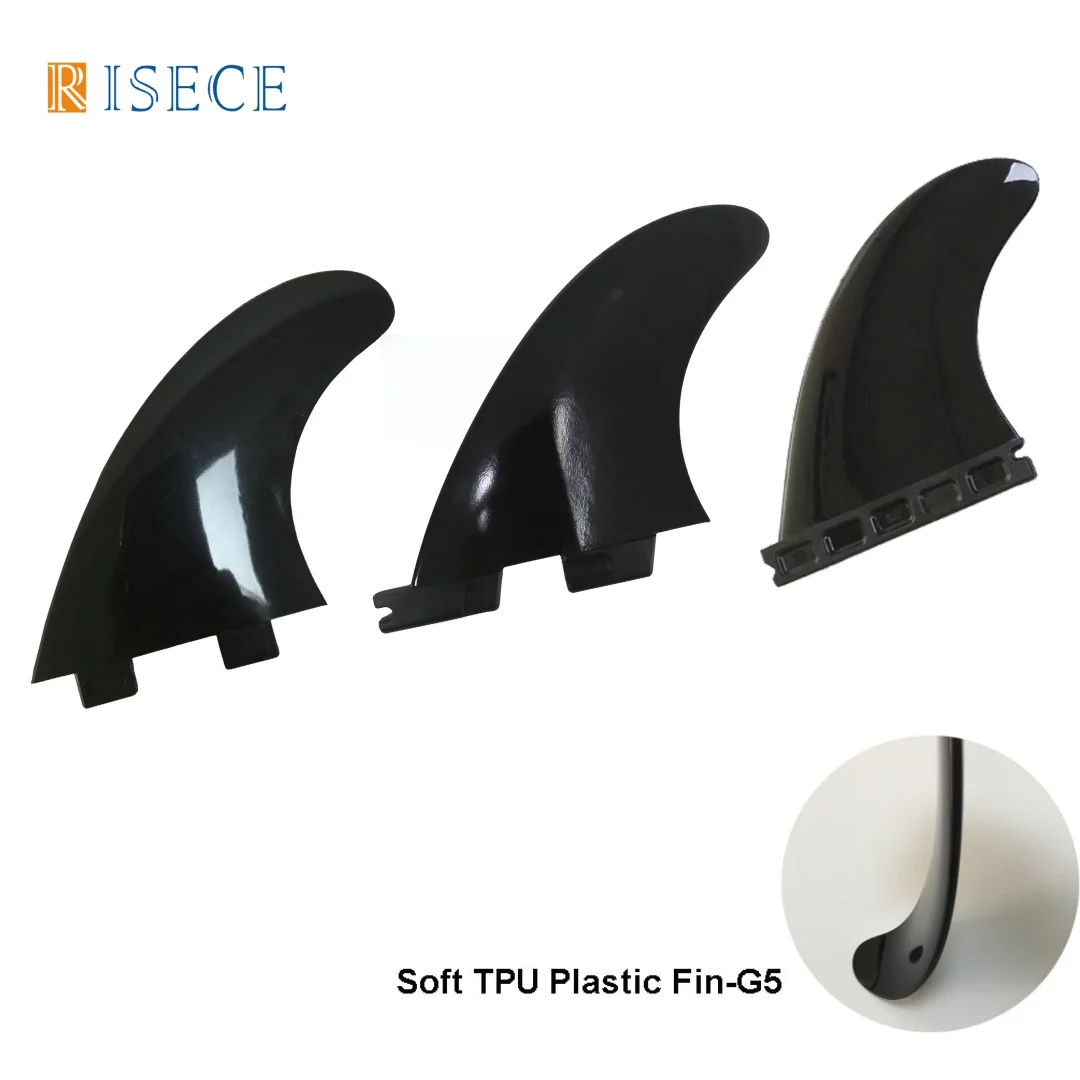 RISECE Soft TPU Rubber Surfboard Fins Plastic Surfboard Fin Black G5 Thruster Nylon Surf Fin Set 3pcs