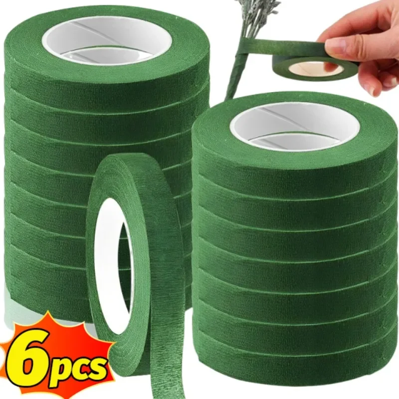 6/1 ม้วน Self-กาวเทปดอกไม้สีเขียว Floriculture เทปห่อ Florist DIY ตกแต่งดอกไม้งานแต่งงานอุปกรณ์