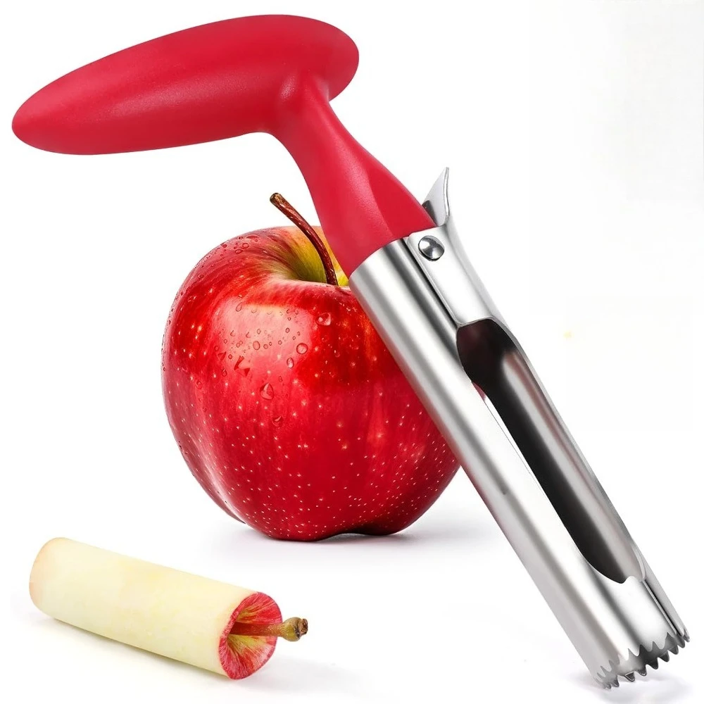 Stainless Steel Apple Corer Remover Fruit Core Seed Remover Tool for Pear Apple Red Handle Kitchen Gadget for Baking Stewed Pear