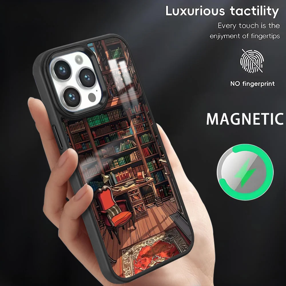 

Coffee Study Book Phone Case For iPhone 16 15 14 13 12 11 Pro Max Plus Mini Magsafe Magnetic Wireless Charging PC Cover