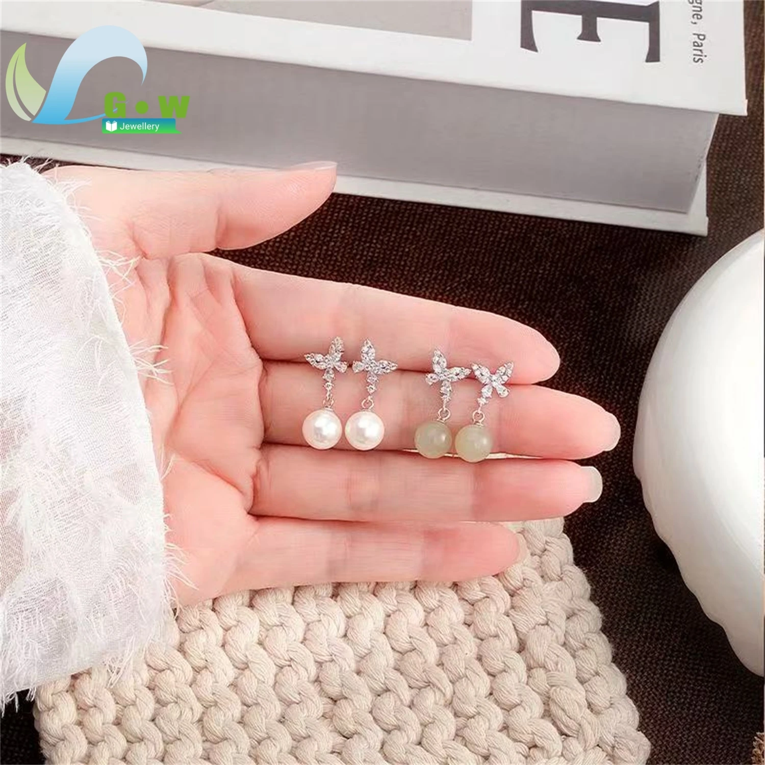 Natural Hetian Jade Pearl Butterfly Earrings Women New Chinese Style Guochao Unique Design Drop Dangle Gemstone Jewelry Charm