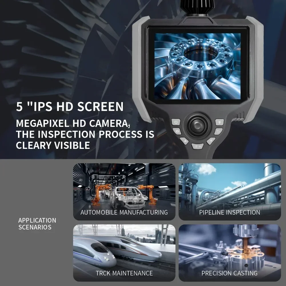 Side View Megapixel 360° NDT Industrial Endoscope Camera,5'' HD IP67 Waterproof Snake Borescope Camera Analog Mini Camera