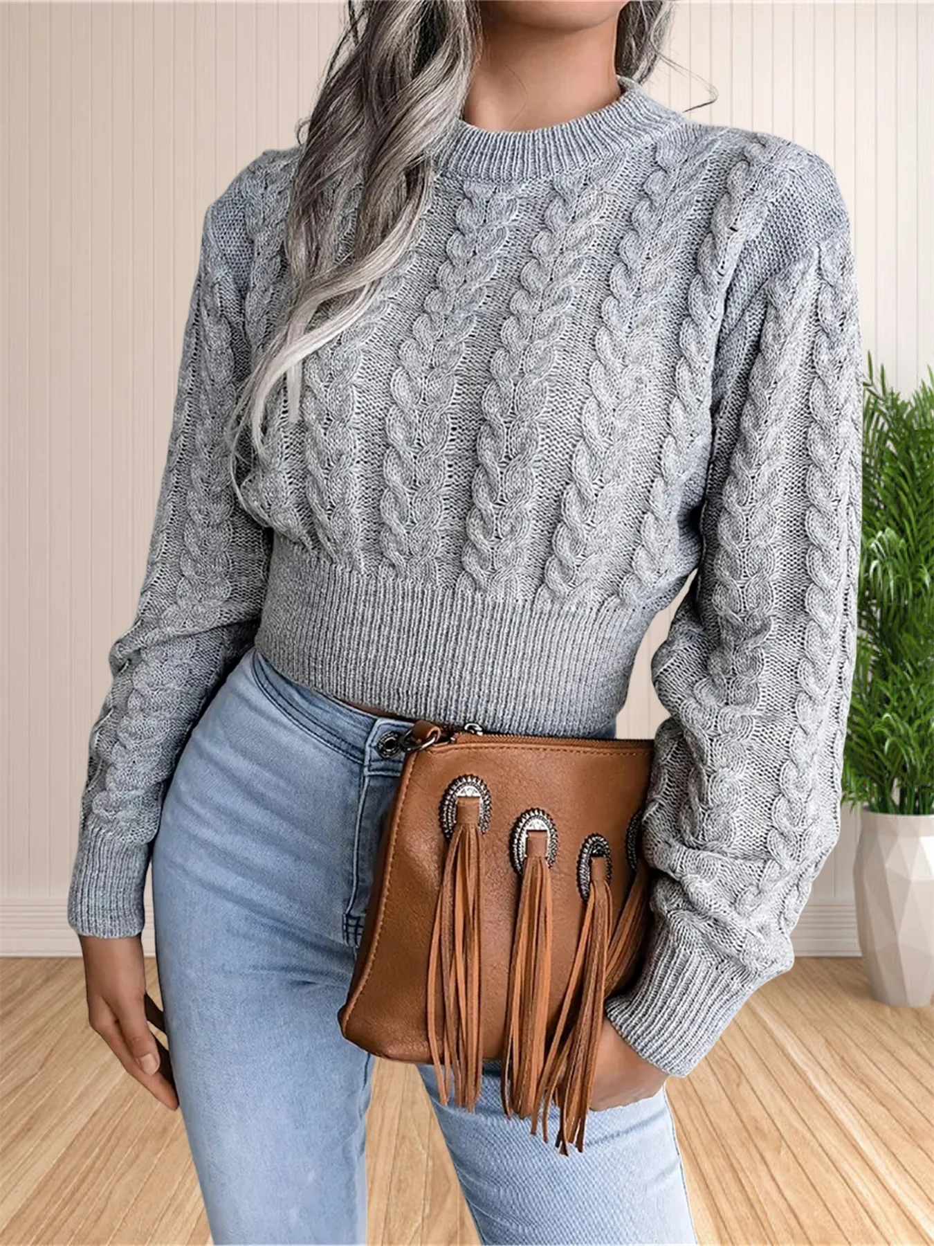 سترة نسائية محبوكة بأكمام طويلة ، طراز إنز ، توب غير رسمي ، الخريف ، الخريف ، الشتاء #5