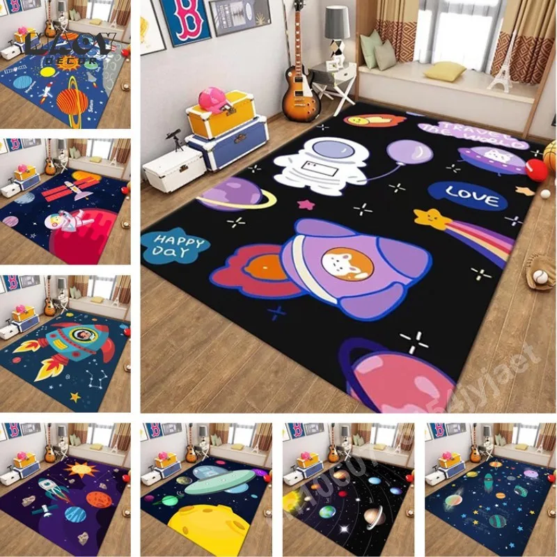 Cartoon Rocket Carpet for Living Room Children Bedroom Bedside Decoration Area Rugs Anti Slip Nursery Floor Mats Crawling Pad