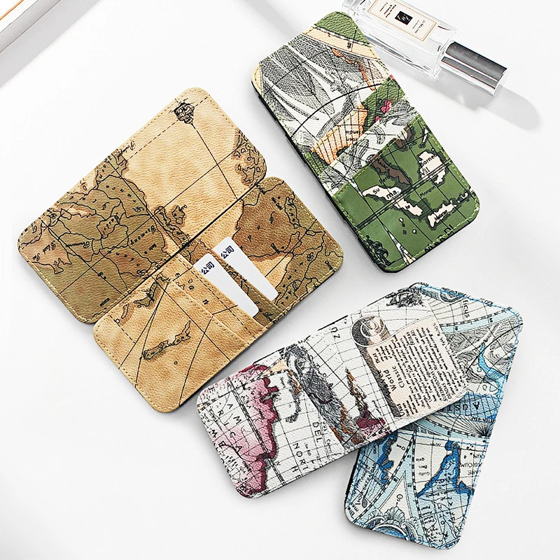 DHL100pcs Billfold Women PU Map Printing Multifunctional Business Card