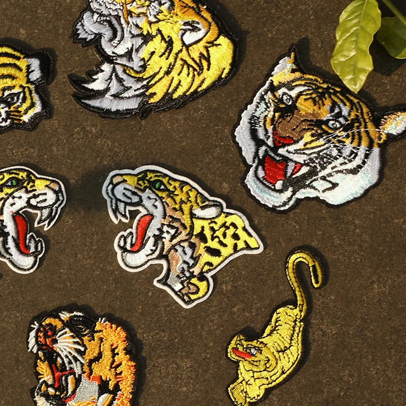 Exquisite Tiger Computer Embroidered Men\'s DIY Badge Iron On Patches Fashion Tiger Head Decorative Clothing Stickers