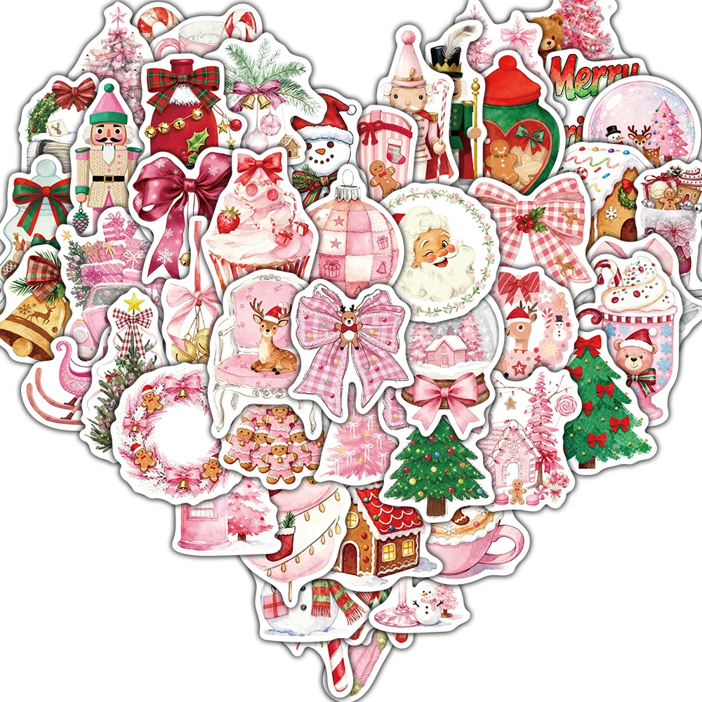50/100PCS Pink Christmas Stickers Bicycle Coffee Phone Graffiti Y2K Fashion Motorcycle Room Streetwear Style Suitcase Sticker