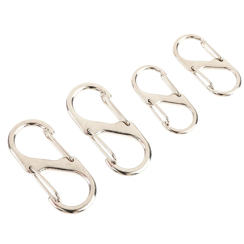 10pcs Stainless Steel S Type Carabiner With Lock Mini Keychain Hook Anti-Theft Outdoor Camping Backpack Buckle Key-Lock Tool