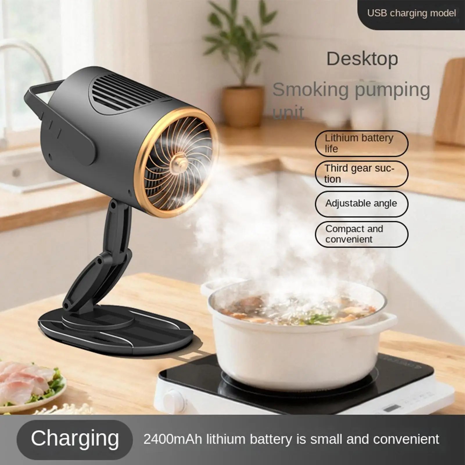 

Portable Range Hood 3-Speed Rechargeable Air Vent Purifier Desktop Range Hood With Adjustable Stand For Indoor Outdoor Rv Stove