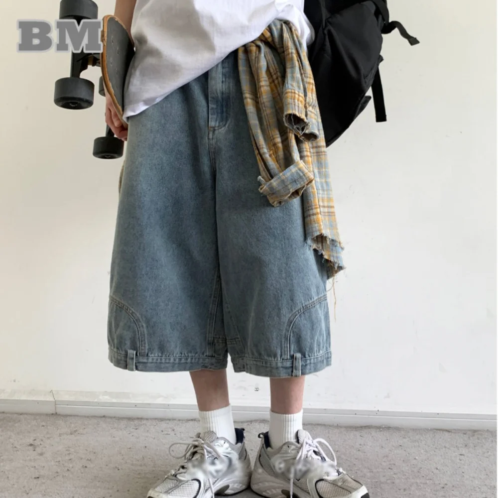 Summer Korean Hip Hop Denim Shorts Men Women Streetwear Skateboard Jeans Preppy Harajuku Casual Cargo Capri Trousers Unisex