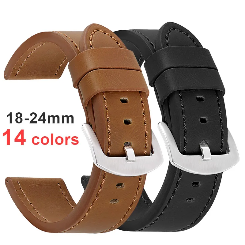 Vintage Leather Watchband Fashion Watch Strap Sport Stainless Steel Buckle Watch Bracelet 18m 20mm 22mm 24mm Universal Wristband