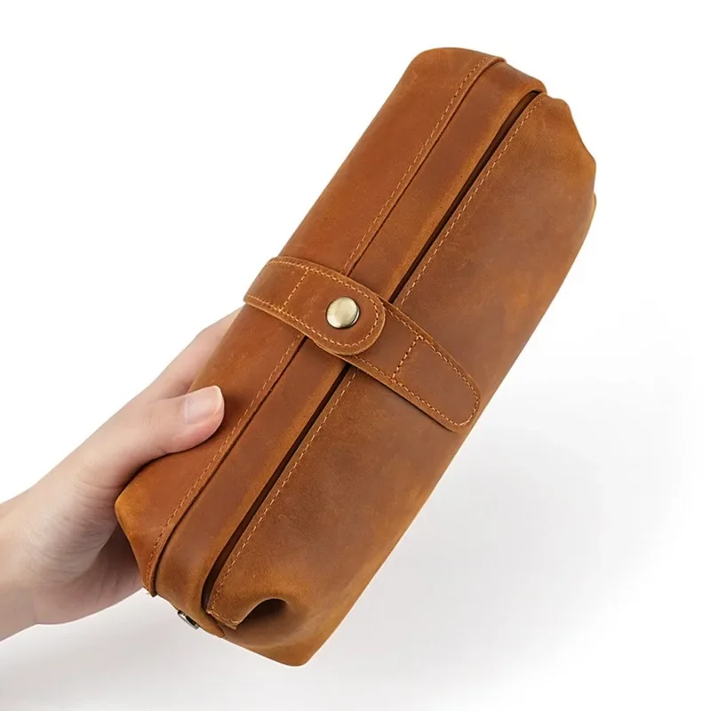 Genuine Leather Makeup Bag for Organizing Cosmetics and Brushes with Elegance Vintage Exquisite Hand-crafted Clutch Bag Wallet