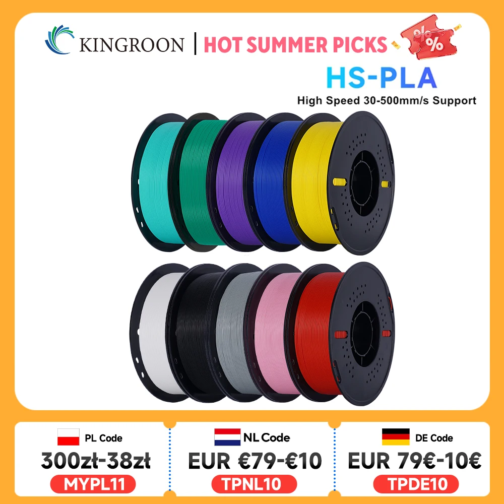 

KINGROON High Speed PLA Filament 1.75mm New HS-PLA 3D Printer Filament For 30-500mm/s Fast Printing Rapid PLA 5kg 10kg Mix Color