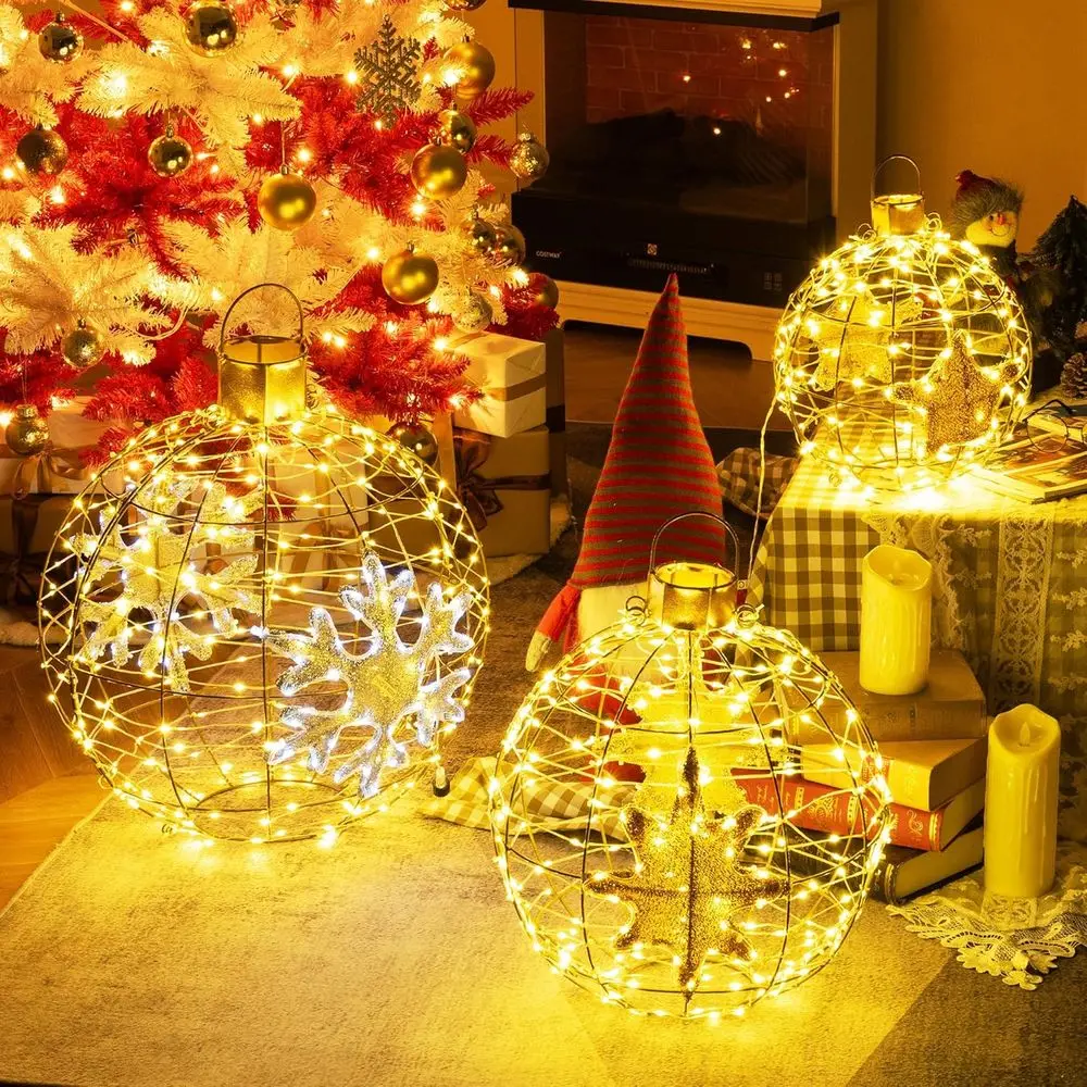 

Светодиодные шары-фонарики Chrisas в 3 размерах, 21-дюймовые уличные предварительно освещенные шары-фонарики или украшения для елки с 732 светодиодами, кабельными стяжками и колышками для крепления к земле