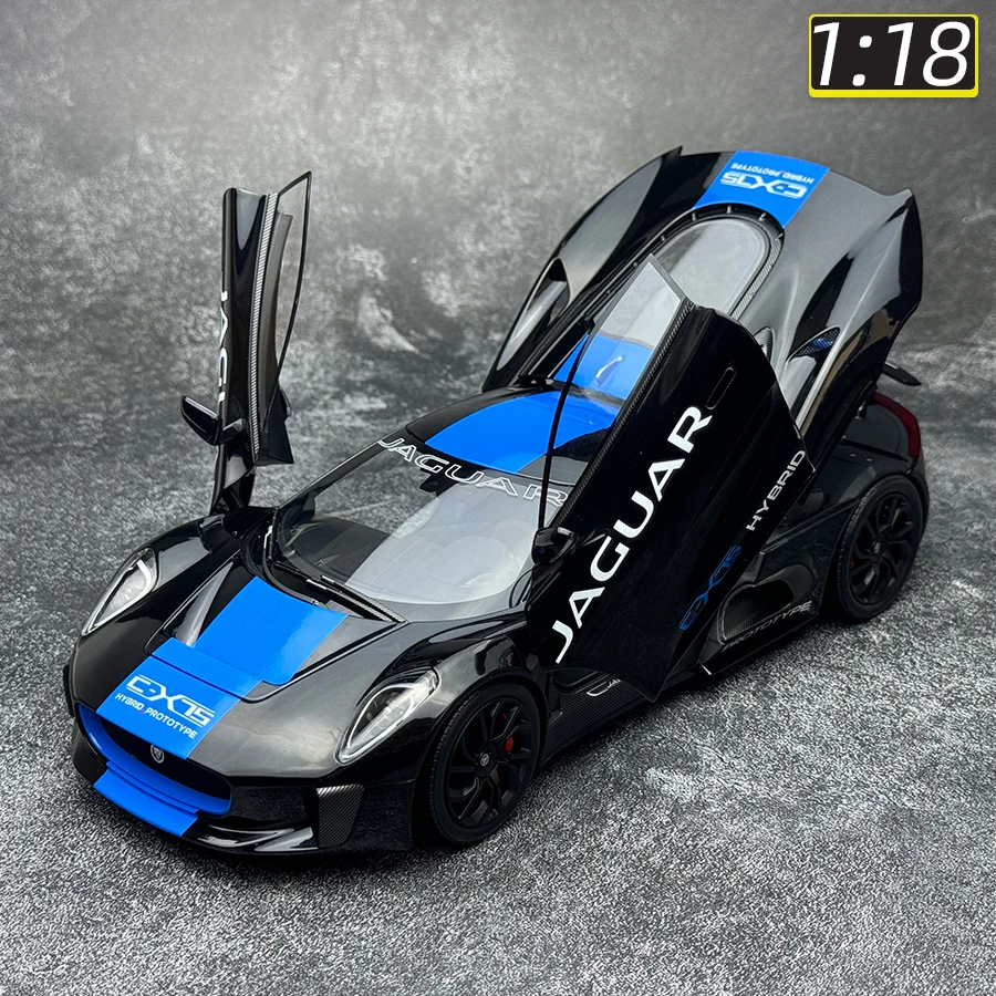 ジャガー-ブラックメタリックカーモデルC-X75 cx75,ライトブルーストライプ,限定スケール,2013スケール,限定スケール,新品,1/18