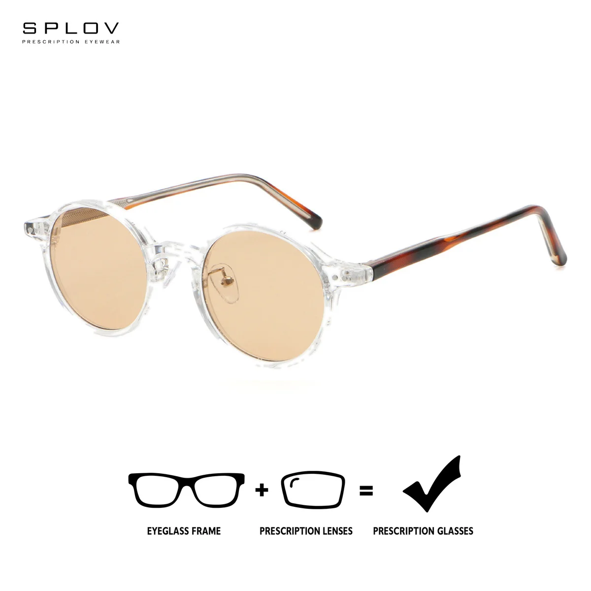 SPLOV Circular Prescription Sunglasses Women's Customized Polarized Photochromic Anti Blue Light Progressive Optical Sunglasses
